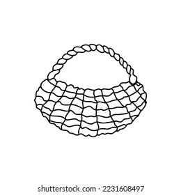 Empty Basket linear drawing, hand drawn doodle isolated on white background. 