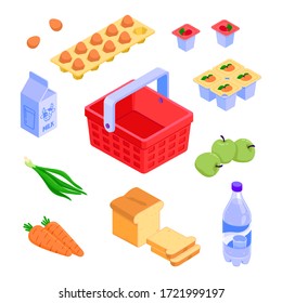 Cesta vacía y conjunto de productos