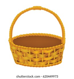 Empty basket, realistic wicker basket isolated on white background. Vector illustration