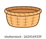 Empty basket. Traditional willow wicker basket isolated icon. Hand drawn flat style Vector illustration