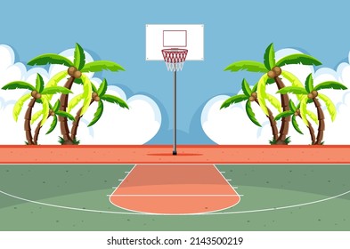 Empty basketball court scene illustration