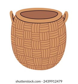 Empty baskets isolated on white background. Wicker rural  envirolmental baskets for home decor, flowerpots, picnic, Easter. Cartoon flat vector illustration.