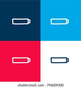 Empty battery hand drawn interface symbol four color material and minimal icon logo set in red and blue