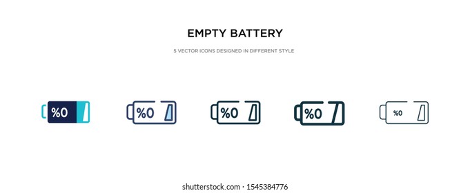 empty battery icon in different style vector illustration. two colored and black empty battery vector icons designed in filled, outline, line and stroke style can be used for web, mobile, ui