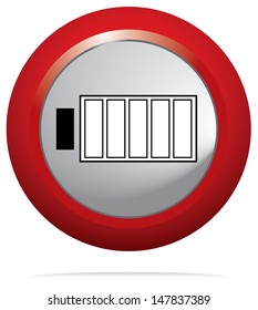Empty battery icon. Isolated red button.