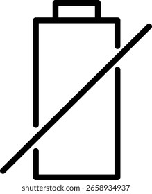 Icono de batería vacía con línea a través de la Ilustración vectorial