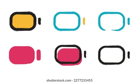 conjunto de iconos de batería vacía con estilo de línea de textura de pincel de tinta
