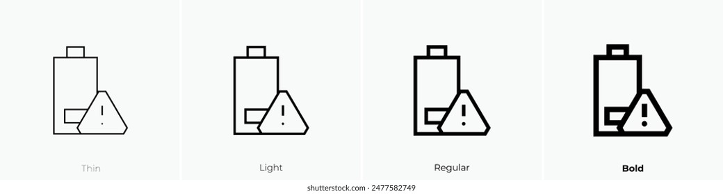 empty battery icon. Thin, Light Regular And Bold style design isolated on white background