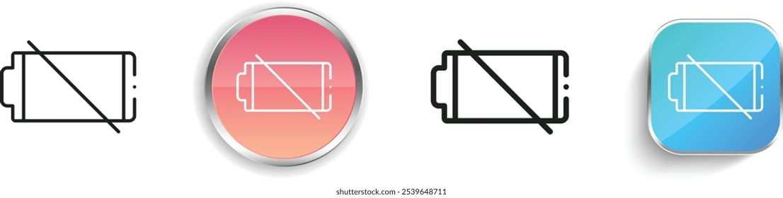 empty battery icon. Thin Linear, Regular and Button Style Design Isolated On White Background