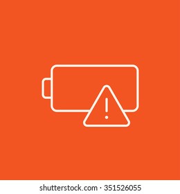 Icono de línea de batería vacía para web, móvil e infografías. Icono blanco vector aislado en fondo rojo.