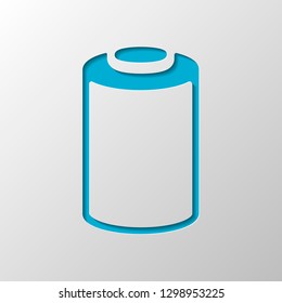Empty battery, low level of energy, technology icon. Paper design. Cutted symbol with shadow