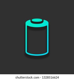 Empty battery, low level of energy, technology icon. Colorful logo concept with soft shadow on dark background. Icon color of azure ocean