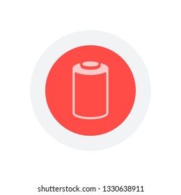 Empty battery, low level of energy, technology icon. Icon in colored circle with gray bold border. Web button, modern flat design
