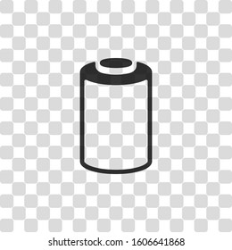 Empty battery, low level of energy, technology icon. Black symbol on transparency grid
