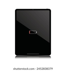 Empty Battery on tablet computer. Tab with No Power Icon on Screen. Pad and Slate Flat Battery Concept. Vector Illustration