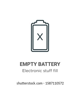 Empty battery outline vector icon. Thin line black empty battery icon, flat vector simple element illustration from editable electronic stuff fill concept isolated on white background