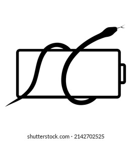 empty battery and snake symbol entangled in battery