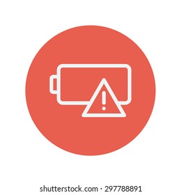 Empty battery thin line icon for web and mobile minimalistic flat design. Vector white icon inside the red circle.