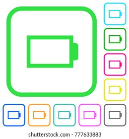 Empty battery without load units vivid colored flat icons in curved borders on white background