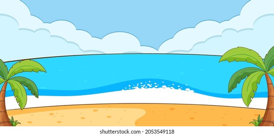 Empty beach landscape scene with blank sky illustration