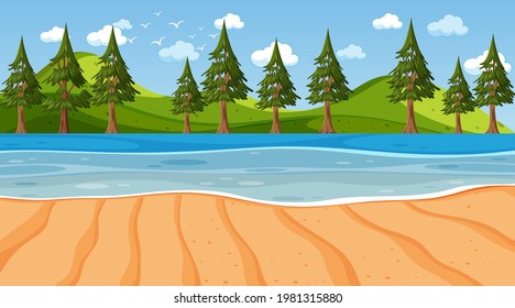 Empty beach scene with nature park background illustration
