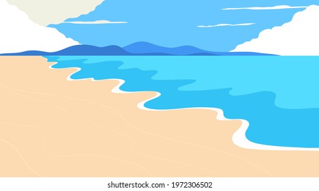 Empty beach vector background. Sandy Beach with Sea Waves.