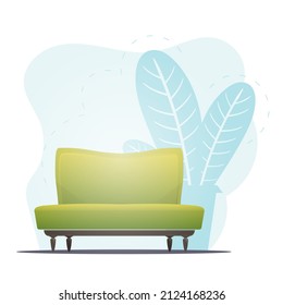 Cama vacía y planta de casa. Fondo con espacio para su personaje. Ilustración plana vectorial.