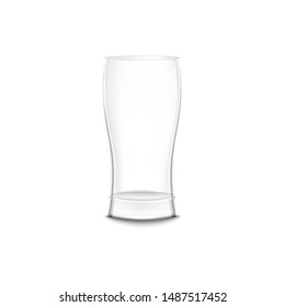 Empty beer glass isolated on white background, alcohol mug with curvy shape and realistic crystal clear texture and reflection - 3D vector illustration
