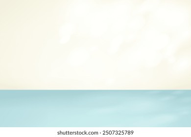 Fondo de la habitación de estudio beige y azul vacío. Espacio para la venta de productos en el Sitio web. Habitación vacía con hojas de sombra. Ilustración vectorial.