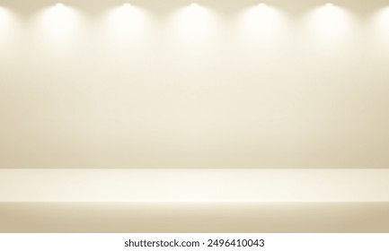 Empty beige studio room background. Space for selling products on the website. Empty room with spotlight effect. Vector illustration.