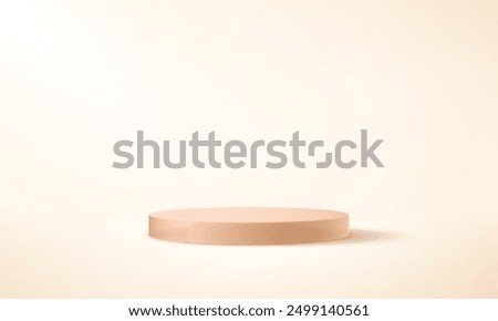 Empty beige studio room background. Beige background vector 3d with brown podium. Empty room with shadow leaves. Space for selling products on the website. Vector illustration.