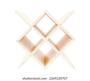 Estante de vino beige vacío o estante de botella con textura de madera aislada en blanco. Una burla realista en 3d. Ver, galería de muestra para presentar el producto. Espacio de almacenamiento. Mobiliario de diseño interior. Cocina