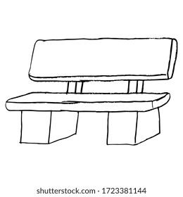 Empty bench. Isolated vector illustration. Hand drawn linear doodle sketch. Black silhouette on white background.