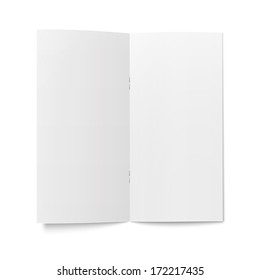 Empty bi-fold booklet template with clips on white background, pure. Vector illustration. EPS10.