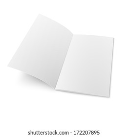 Empty bi-fold booklet template on white background, laying, four pages. Vector illustration. EPS10.