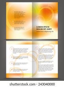 Empty bifold brochure print template orange design, vector background