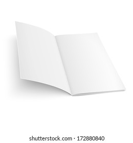 Empty bi-fold brochure template with clips on white background, pure. Vector illustration. EPS10.