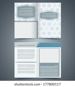 Empty bi-fold  brochure template design with pattern, business leaflet, booklet