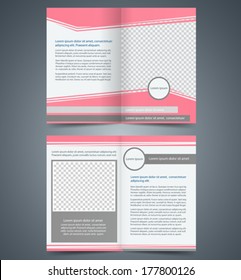 Empty Bi-fold Brochure Template Design With Pink Color, Layout Store Flyer, Poster Magazine Cover, Booklet