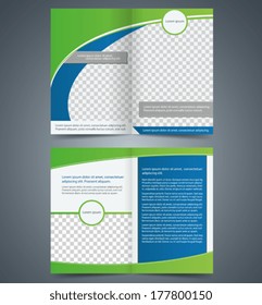 Empty bi-fold brochure template design with green color, booklet