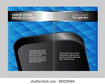 Empty bi-fold brochure template design with blue color, booklet
