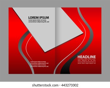 Empty bi-fold brochure template design with red color, booklet

