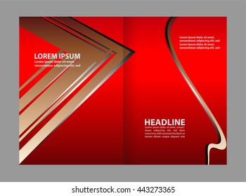 Empty bi-fold brochure template design with red color, booklet
