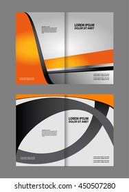 Empty bi-fold brochure template design with orange color, booklet
