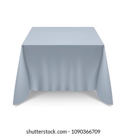 Empty Big Banquet Table Covered with Gray Tablecloth