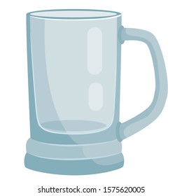 empty big glass made of glass with a handle for beer, isolated object on a white background, vector illustration