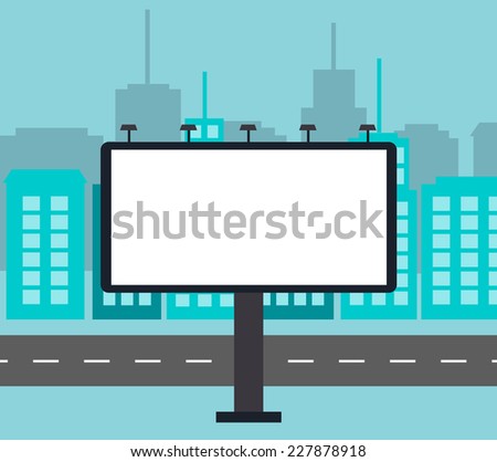Empty billboard in the city near road, pillar banner ad,  vector illustration.  Poster display. 