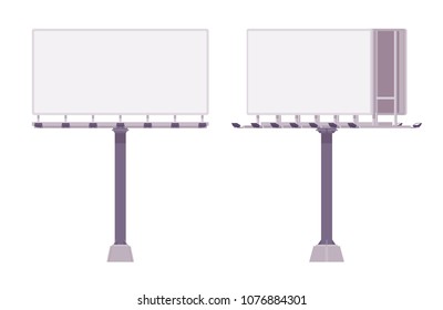 Empty billboard for displaying advertisements. White panel city bills to post information alongside highways. Landscape architecture and urban design concept. Vector flat style cartoon illustration