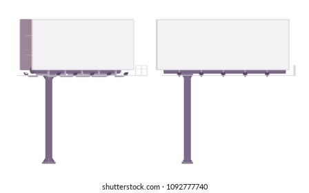 Empty billboard for displaying advertisements. White panel city bills to post information alongside highways. Landscape architecture and urban design concept. Vector flat style cartoon illustration