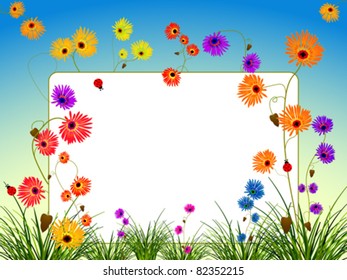 empty billboard with flowers and grass, abstract vector art illustration